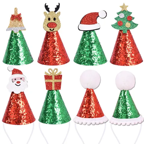 Glitter Pet Christmas Hat Sequin Birthday Party Cap For Dogs Cats Festive Adjustable Headwear With Plush Ball Decor