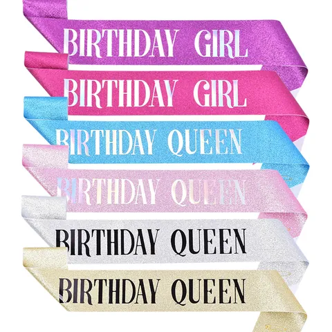Glitter Fabric Birthday Queen Sash For Women Birthday Girl Etiquette Belt Party Decoration Accessories With Safety Pin