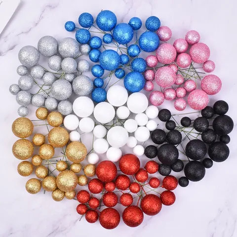 Glitter Foam Ball Cake Topper Birthday Cake Decoration Ins Style Dessert Table Decor Colorful Balloon Cake Insert For Party