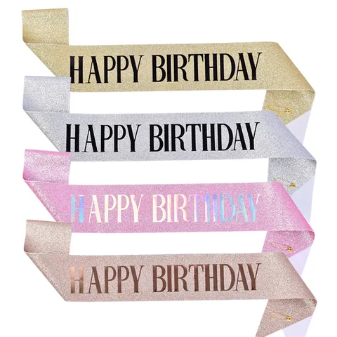 Glitter Happy Birthday Sash Party Decorations For Women Girls Sequin Birthday Queen Sash With Safety Pin Photo Props