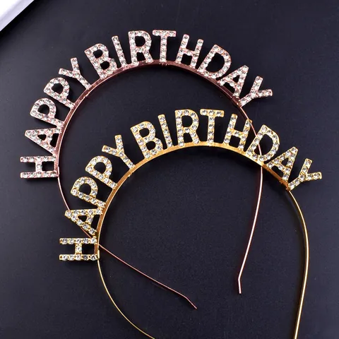 Happy Birthday Rhinestone Letter Headband Iron Metal Sparkling Goddess Party Decor Birthday Crown Headpiece For Women Girls