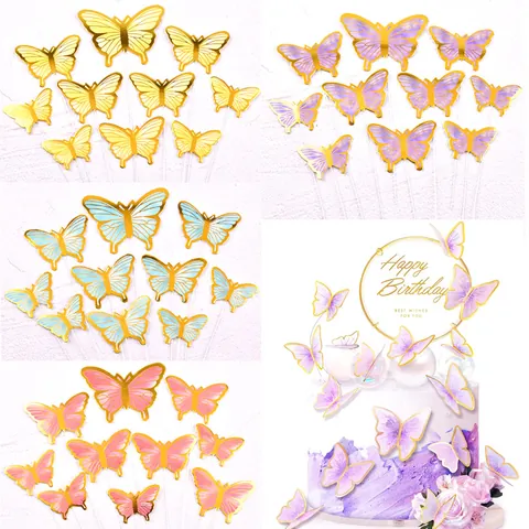 Butterfly Cake Toppers Bronzing Paper Cake Decorations Romantic Gilded Butterfly Ins Style Birthday Baking Ornaments For Wedding Party Event