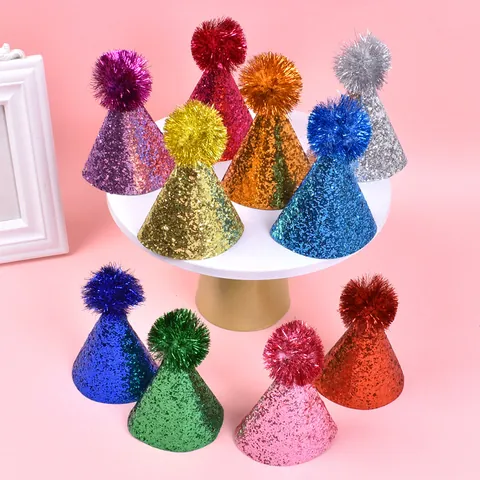Adjustable Glitter Pet Birthday Party Hat With Pompom Sequin Faux Leather Dog Cat Headwear Cute Animal Photography Prop