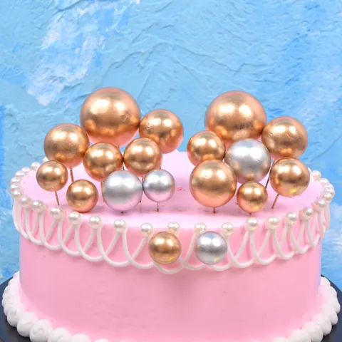 Metallic Gold Silver Cake Topper Decorative Balls For Birthday Party Baking Dessert Supplies Foam Ball Cake Picks Decoration