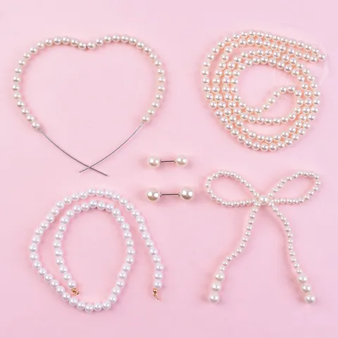 Elegant Artificial Pearl Bow Heart Cake Topper Set Romantic Baking Decoration For Birthday Mother's Day Valentine's Day Party Decor