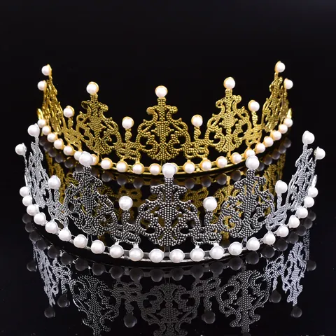 Adorno para Tarta de Corona Hueca de Arte de Hierro Vintage Con Decoración de Perlas Artificiales para Boda de Reina Fiesta de Cumpleaños Decoración de Pasteles Tocado