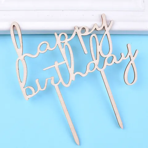 Ins Style Minimalist Wooden Cake Topper Happy Birthday Love Letter Cake Decoration For Birthday Wedding Party Supplies