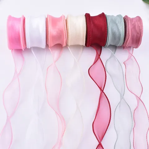 4cm Fishtail Gauze Ribbon Wave Edge Organza Ribbon For Flower Wrapping Cake Decoration DIY Craft Gift Packaging Ribbon