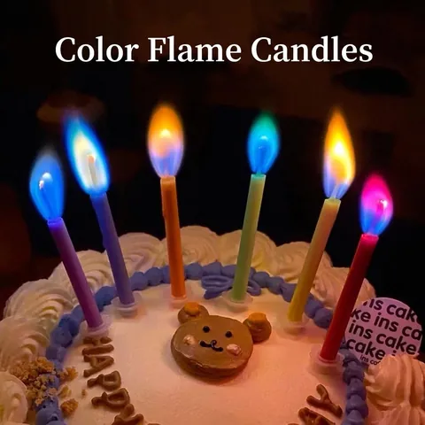 Colorful Flame Birthday Candles Cake Decoration Rainbow Fire Paraffin Wax Candle For Party Event Celebration Surprise Gift Anniversary