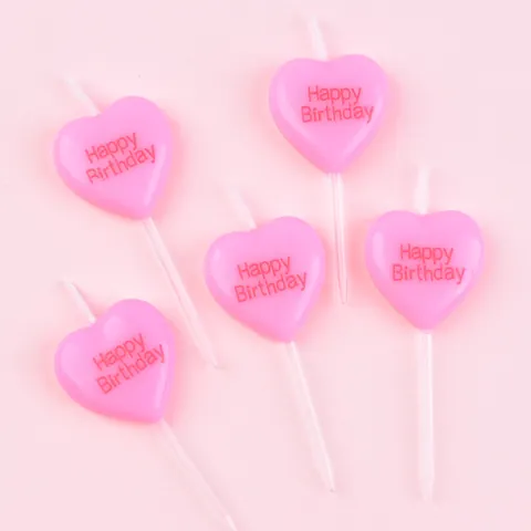Pink Heart Birthday Candles With Happy Birthday Letters Paraffin Wax Romantic Cake Decoration Set For Party Celebration