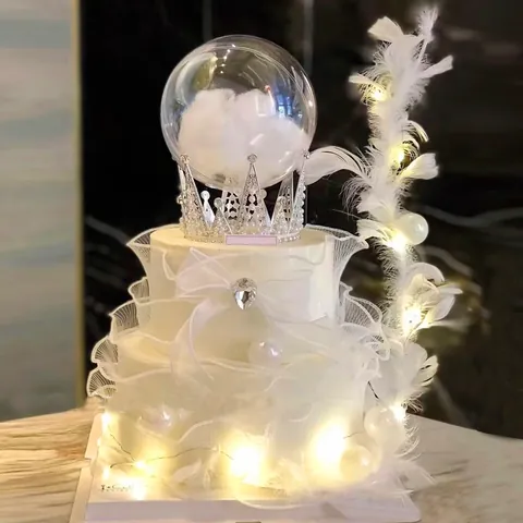 Dreamy Mother's Day Cake Topper Set Clear Crystal Ball Ribbon Bow Birthday Cake Decoration Ornament For Queen Party Celebration