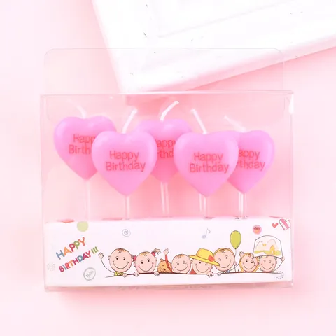 Pink Heart Birthday Candles With Happy Birthday Letters Paraffin Wax Romantic Cake Decoration Set For Party Celebration