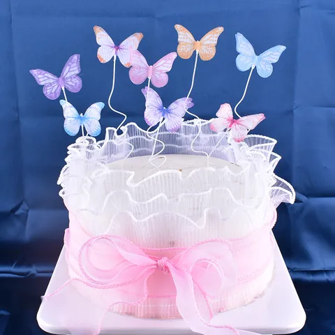 White Wave Pleated Mesh Cake Border Pink Ribbon Butterfly Birthday Wedding Bakery Cake Decorating Supplies Accessories