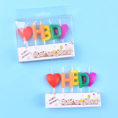 Korean Style Colorful HBD Letter Heart Birthday Cake Candles Set Paraffin Wax Decorative Candles For Party Celebration Decor