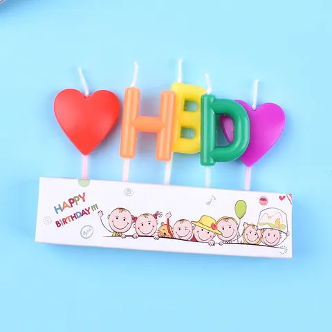 Korean Style Colorful HBD Letter Heart Birthday Cake Candles Set Paraffin Wax Decorative Candles For Party Celebration Decor