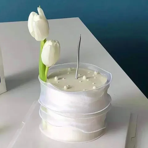 Tulip Cake Topper Decoration Pleated Mesh Cake Edge Ribbon for Women Day Birthday Party Decorative Supplies