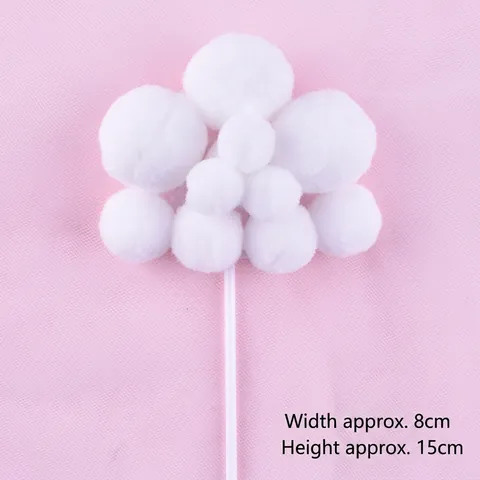 White Cloud Cake Topper 10PCS Large Pom Pom Cloud Birthday Cake Decoration Inserts For Party Celebration Children's Day