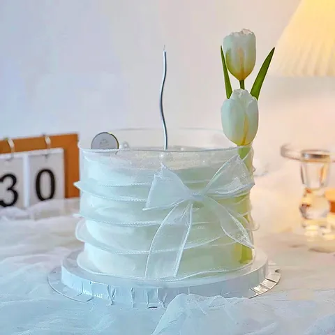 Tulip Cake Topper Decoration Pleated Mesh Cake Edge Ribbon for Women Day Birthday Party Decorative Supplies