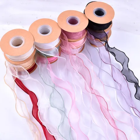 4cm Visstaart Garen Lint Golvende Rand Organza Chiffon Lint Voor Bloemboeket Verpakking DIY Ambachten Cadeau Decoratie Bakken Party Decor