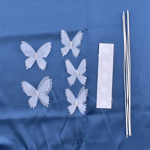 Double Layer White Fabric Butterfly Cake Topper With Rhinestone 3D Mesh Butterfly Birthday Cake Decoration For Wedding Party