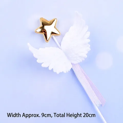3D Feather Wings Cake Topper With Star And Ribbon Decorative Plastic Wing Cake Insert For Birthday Party Baking Decor