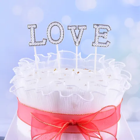 Romantic Pearl Rhinestone LOVE 520 MOM Cake Toppers Valentine's Day Birthday Wedding Cake Decoration Baking Supplies