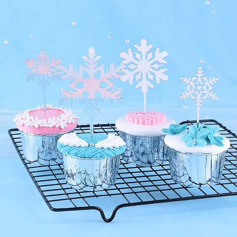 Acrylic Snowflake Cake Toppers Mirror Silver White Snowflake Cake Inserts For Christmas Birthday Winter Wonderland Party Decorations
