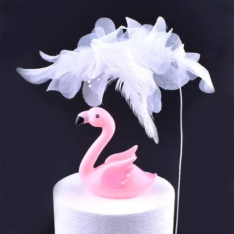 Adorno Elegante para Pastel de Flores de Malla Con Perla Artificial y Pluma Accesorio de Decoración de Pasteles para Bodas y Cumpleaños