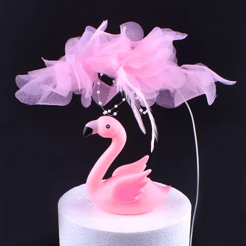 Adorno Elegante para Pastel de Flores de Malla Con Perla Artificial y Pluma Accesorio de Decoración de Pasteles para Bodas y Cumpleaños
