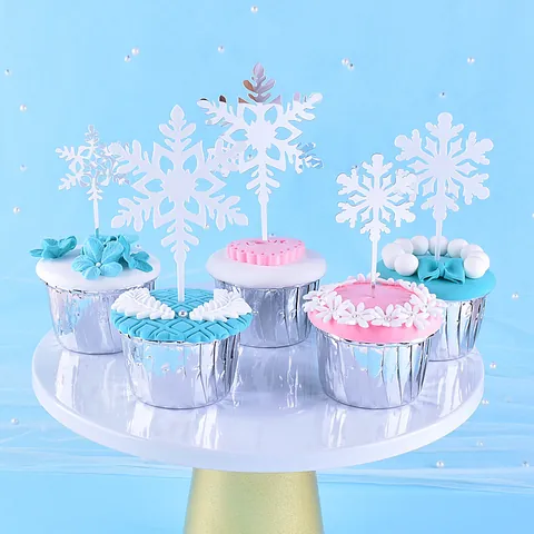 Acrylic Snowflake Cake Toppers Mirror Silver White Snowflake Cake Inserts For Christmas Birthday Winter Wonderland Party Decorations