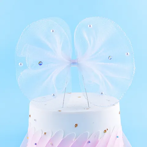 Eleganter Weißer Netzschleife Kuchendeckel Mit Künstlichen Perlen Und Strasssteinen Für Geburtstags- Und Hochzeitsfeier Kuchendekoration
