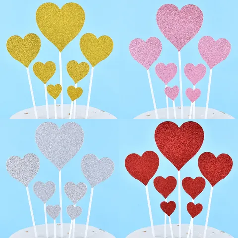 Glitter Heart Star Cake Topper Set For Birthday Wedding Party Cake Decoration Sparkly Cupcake Topper For Dessert Table