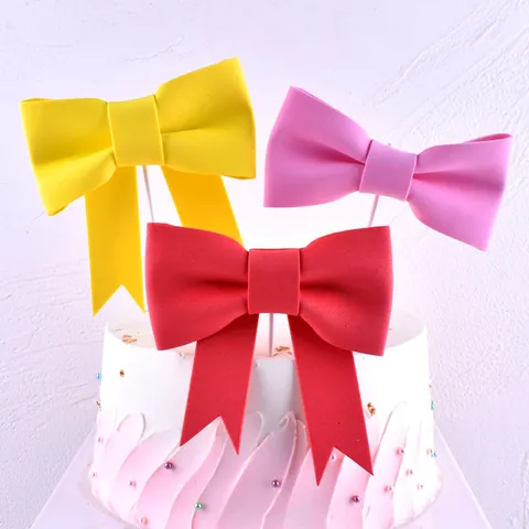 EVA Foam Bowknot Cake Topper Ins Style Ribbon Bow Cake Decoration Insert For Birthday Party Wedding Baking Dessert Ornament
