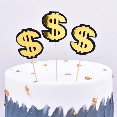Décoration de Gâteau Signe du Dollar Or Décoration de Fête Finition Miroir Brillante Garniture de Dessert pour Anniversaire