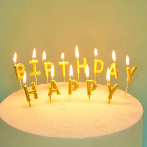 Metallic Gold Plated Birthday Candles Paraffin Wax Spiral Letter Shape Cake Decorations For Birthday Party Celebration
