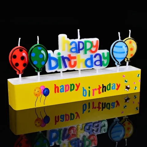 Multicolor Happy Birthday Letter Balloon Candles Set Paraffin Wax Creative Cake Toppers For Birthday Party Celebration Universal Jewelry