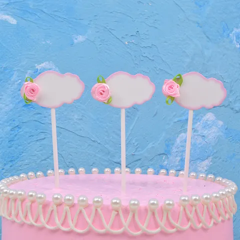 DIY Writable Birthday Cake Topper Heart Cloud Bow Design Glitter Edge Paper Cake Decorating Ins Style Party Baking Decoration For Women Kids