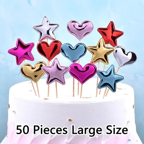 PU Fabric Cake Topper Star Heart Crown Cake Decorations Glitter Metallic Dessert Picks For Birthday Wedding Party Event Props