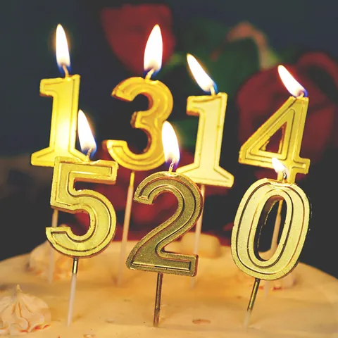 Metallic Gold Number Birthday Candle 0-9 For Cake Topper Smokeless Paraffin Wax Candle For Anniversary Wedding Party Celebration Decoration