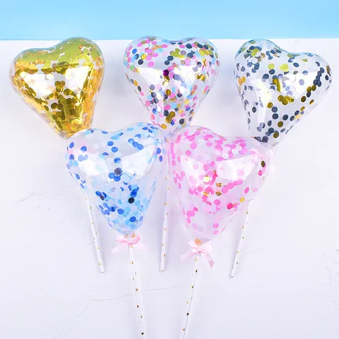 5 Inch Transparent Glitter Cake Balloons Decoration Set With Bow And Star Printed Rod For Birthday Party Cake Topper