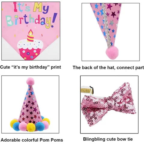 Pet Birthday Hat Bandana Bowtie Polyester Animal Party Celebration Collection Glitter Birthday Outfit For Small Medium Dogs Cats