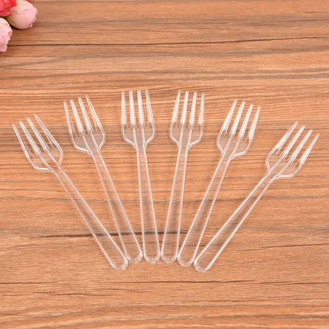 Disposable Plastic Dessert Small Fruit Forks Black Transparent Disposable Tableware For Cake Pastry Party Catering Supplies