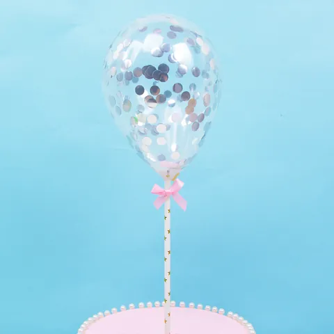 Latex Sequins Balloon Cake Topper Mini Glitter Confetti Balloon Decoration With Star Rod And Bow Kit For Birthday Party Wedding