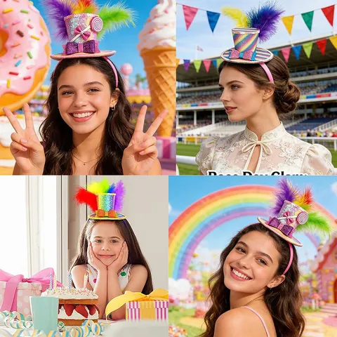 Cartoon Candy Birthday Cake Hat Princess Tutu Skirt Flower Rainbow Headband Children Performance Costume Accessories