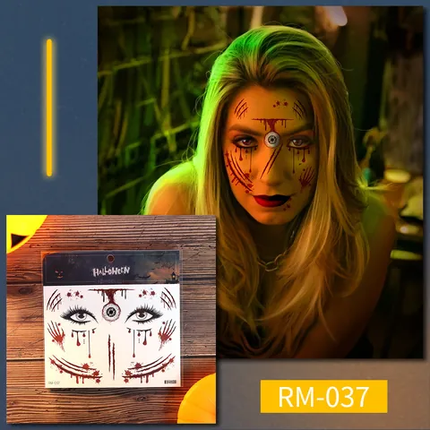 Halloween Horror Face Tattoo Stickers Bloody Wound Scar Fake Eye Makeup Stickers For Party Masquerade Decoration