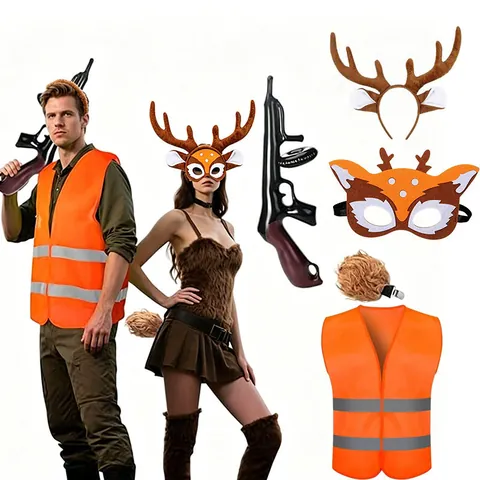 Rentier Geweih Stirnband Maske Schwanz Reflektierende Weste Zubehör Set Für Wald Fotografie Maskerade Party Kostüm Requisiten Tier Kopfschmuck
