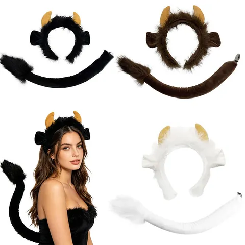 Halloween Animal Costume Set Beast Ears Cow Horns Headband Tail Bowtie Gloves Tutu Skirt Role Play Party Favors For Adults Kids