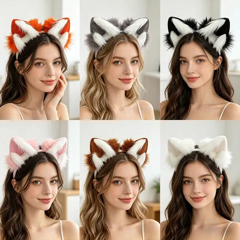 Halloween Simulation Faux Fur Animal Ear Headband Tail Gloves Set Lolita Cosplay Plush Fox Ears For Party Comic Con Costume Props