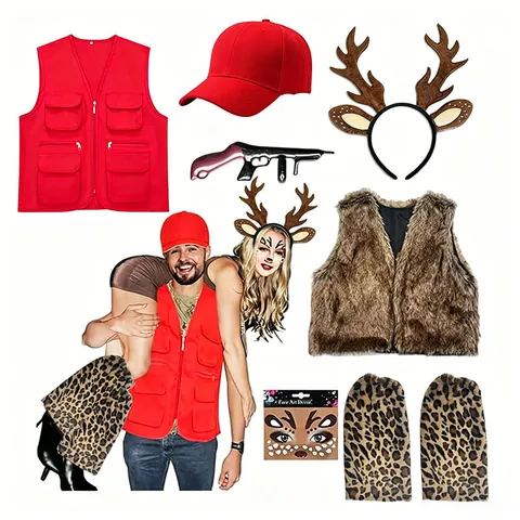 Christmas Halloween Reindeer Costume Set Women Adult Faux Fur Antler Headband Spotted Mesh Skirt Festival Party Dress Up Accessory Kit