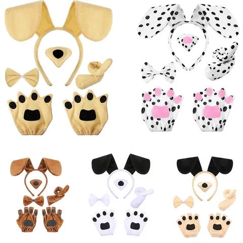 Dog Ears Headband Bow Tie Tail Gloves Tutu Skirt Nose Puppy Costume For Halloween Party Cosplay Kids Performance Accessory
